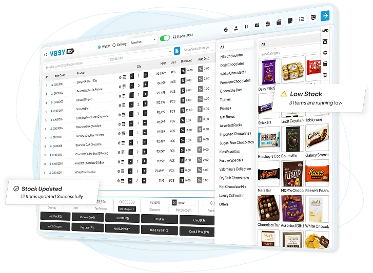 VasyERP chocolate shop POS software enabling fast billing, inventory, and sales management