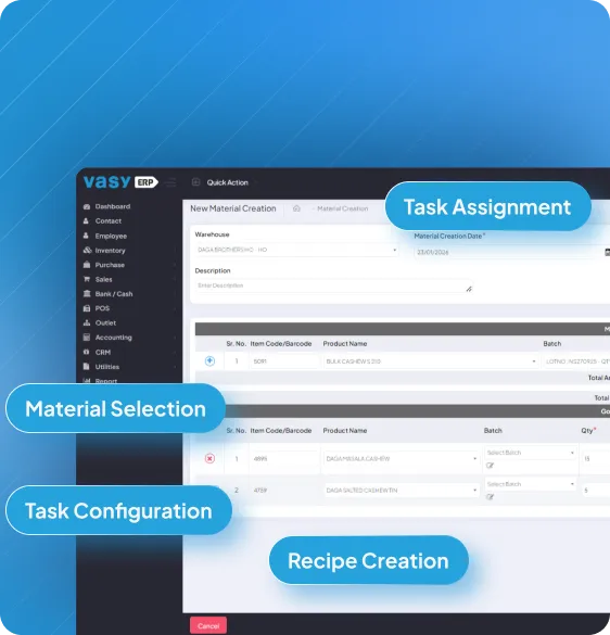 Employee packaging task management for dry fruit business using VasyERP