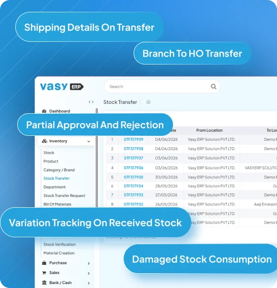 Secure stock transfer system with branch-to-HO approval workflow by VasyERP