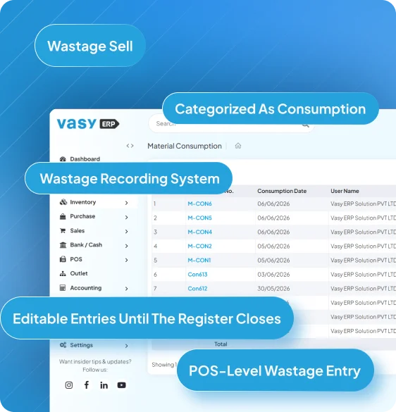 Smart wastage tracking module at POS level for ISCON Gathiya by VasyERP