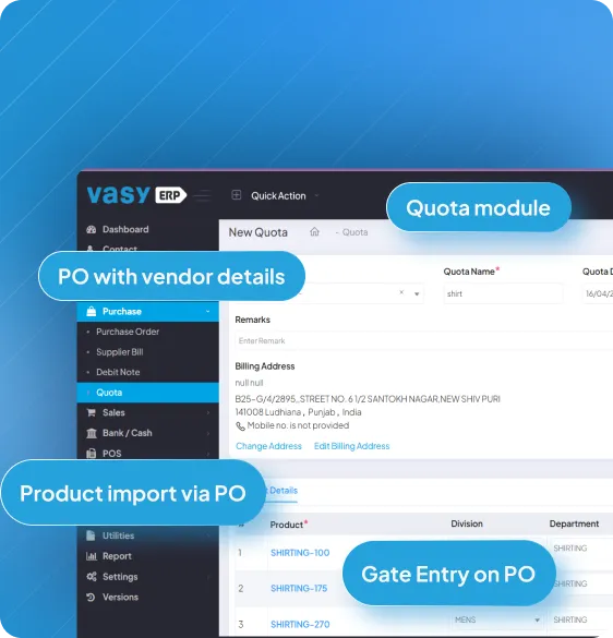 ERP software for retail purchase order management, vendor quota tracking and procurement automation