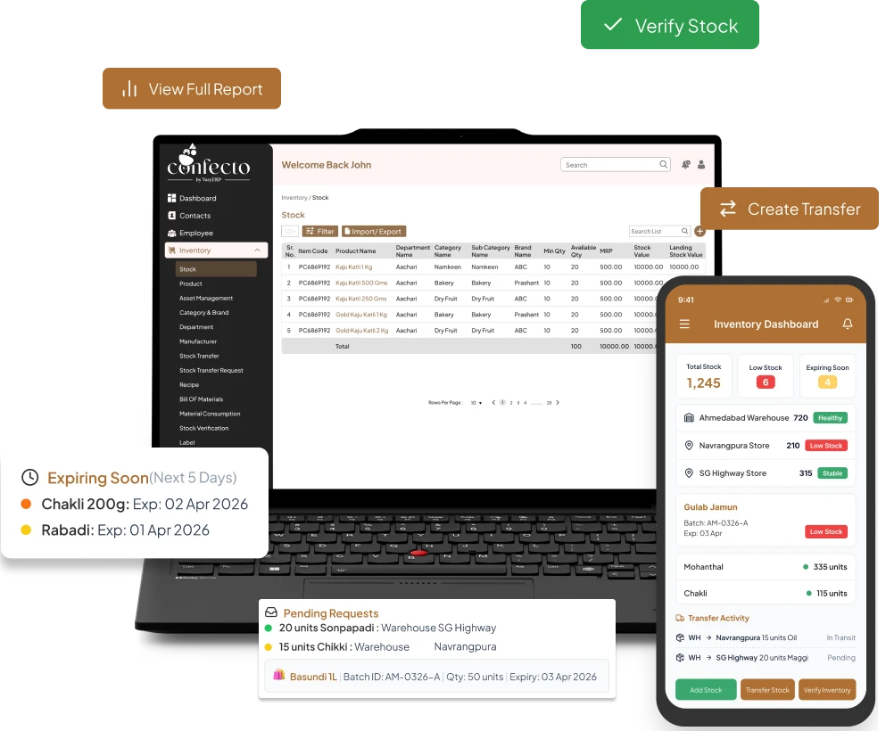 Inventory management system for bakery, Sweet and Namkeen ERP