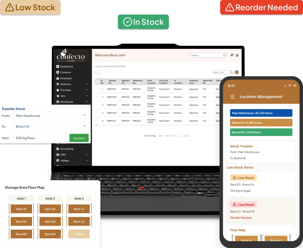 Multi-location and warehouse management in ERP system