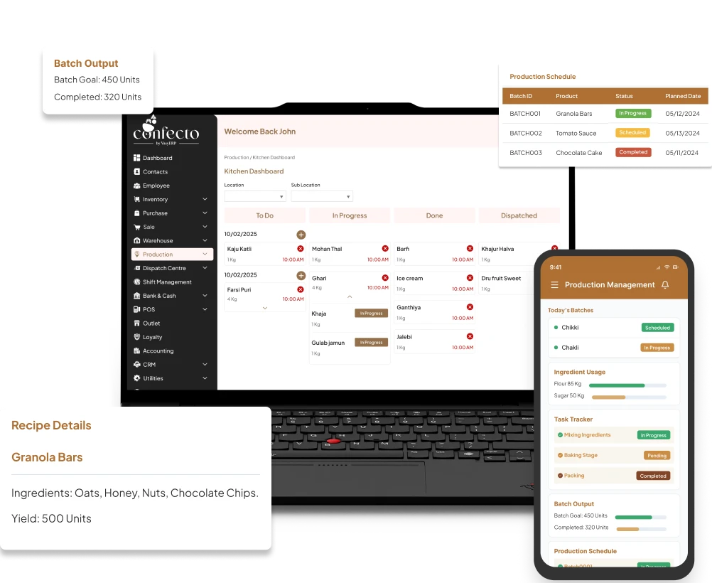 Production and recipe management in bakery ERP software