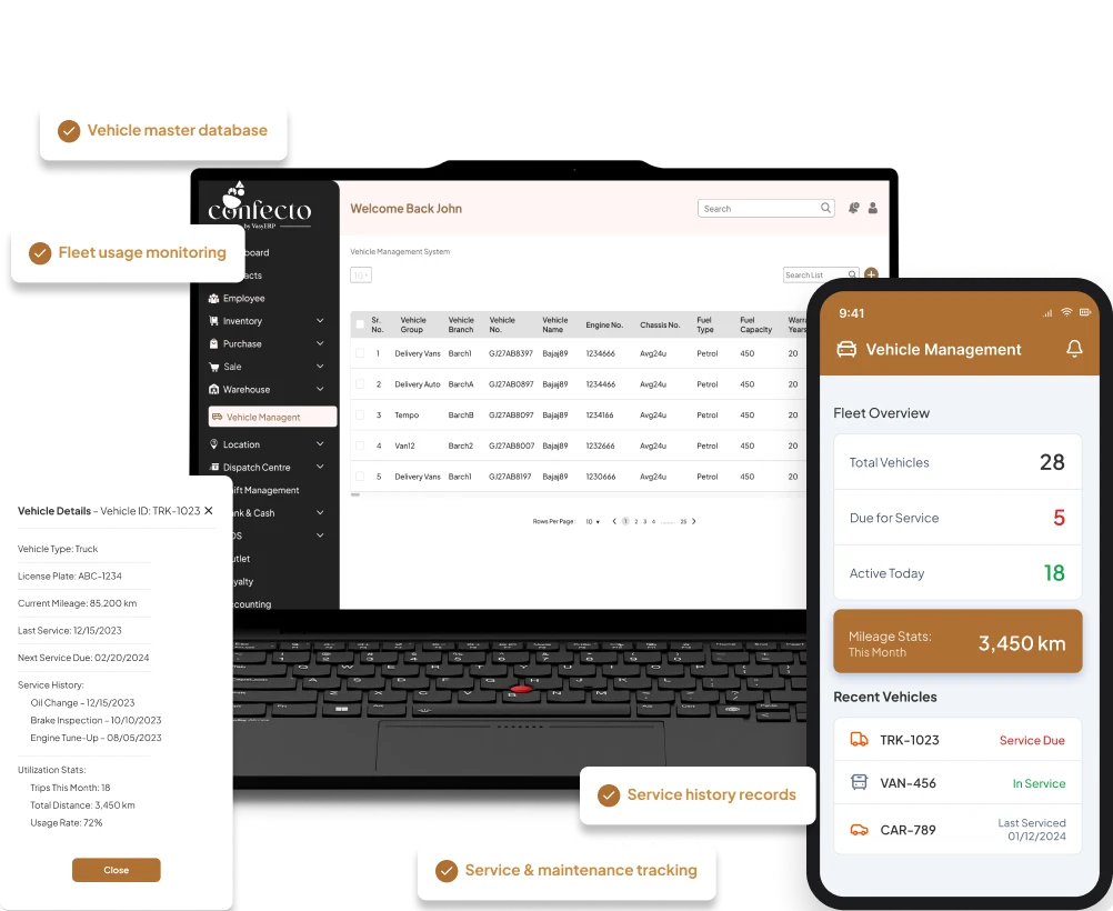 Fleet and vehicle management system in Confecto for distribution