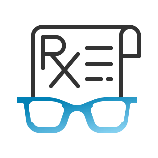 Optical product record card with prescription and specifications