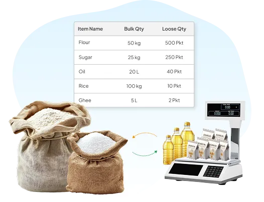 Bulk to loose and loose to bulk quantity conversion feature in VasyERP ERP system