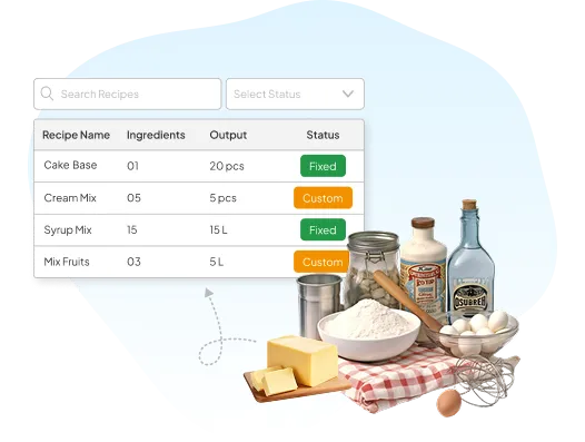 Custom and fixed recipe creation feature for consistent batch production in VasyERP