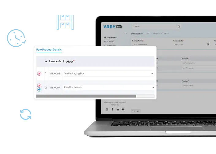 Real-time recipe update feature syncing changes across all production departments 