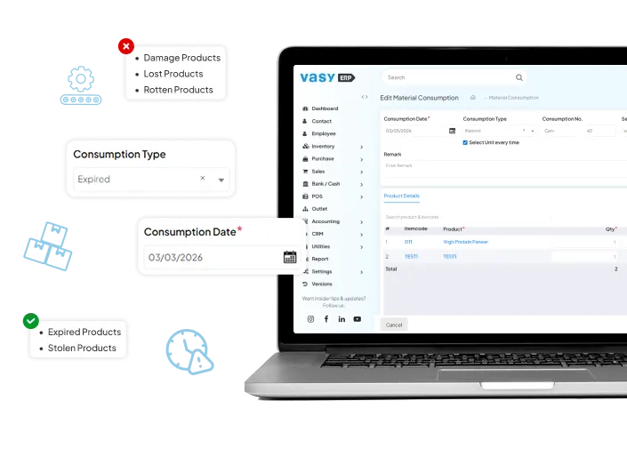 Wastage and variance control dashboard to minimize production losses in VasyERP