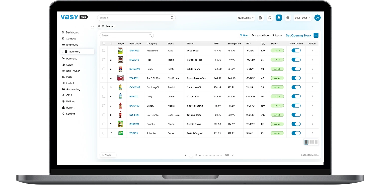 Organized inventory in vasyerp