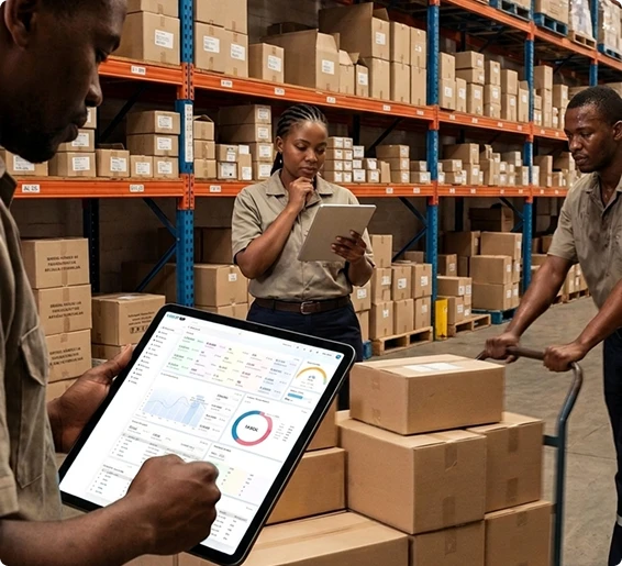warehouse team carrying out real-time inventory tracking through vasyerp