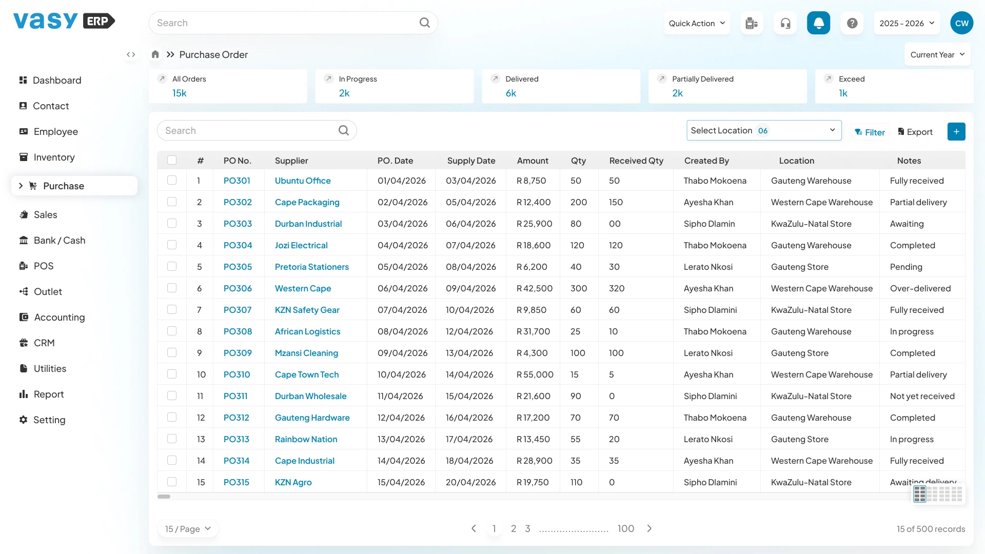 vasyerp-purchase-order-dashboard